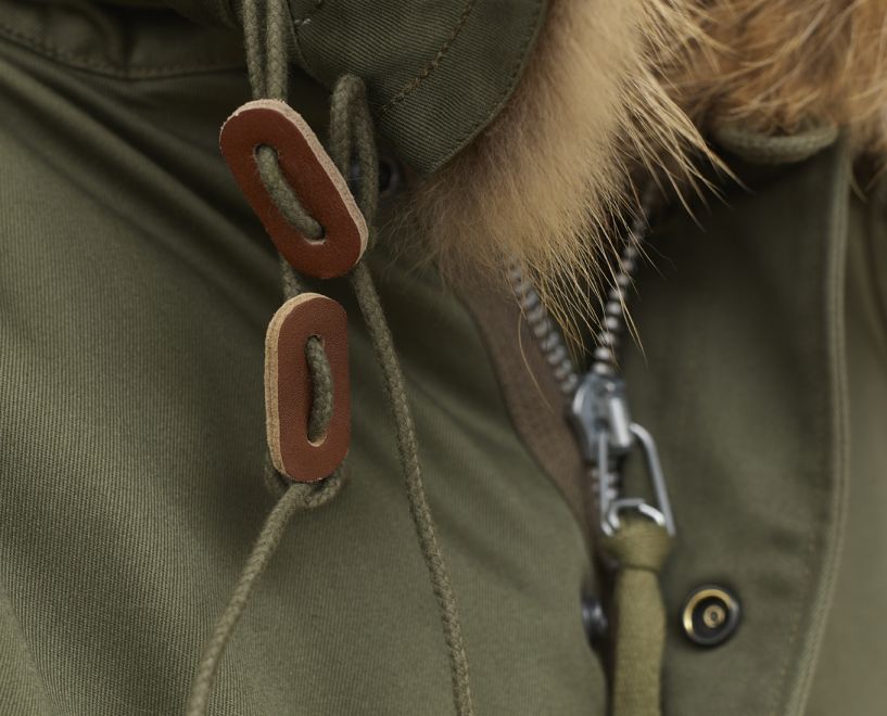 parka leather toggle and zipper detail