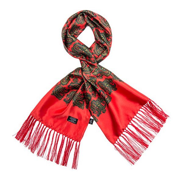 Tootal Silk Scarf Paisley Bright Red