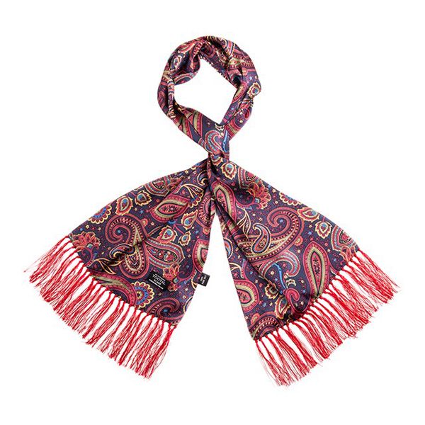 Tootal Silk Scarf Paisley Navy And Red Print