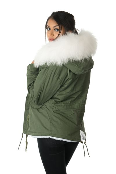 stonetail white fur parka jacket model side and back view