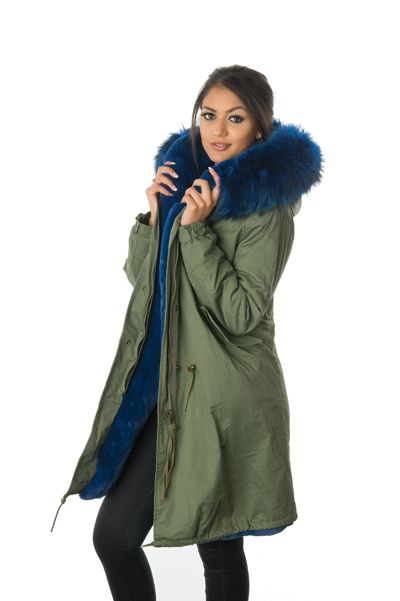 stonetail blue fur parka coat side view