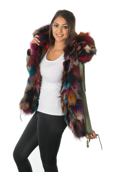 stonetail multi-coloured fox fur parka jacket