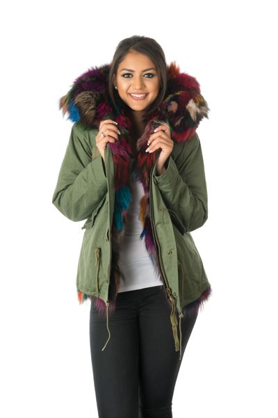 stonetail multi-coloured fox fur parka jacket front view