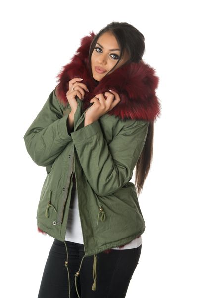 stonetail ruby red fox fur parka jacket model front