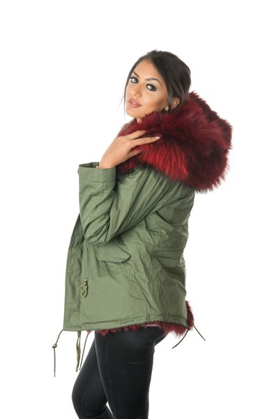 stonetail ruby red fox fur parka jacket side view